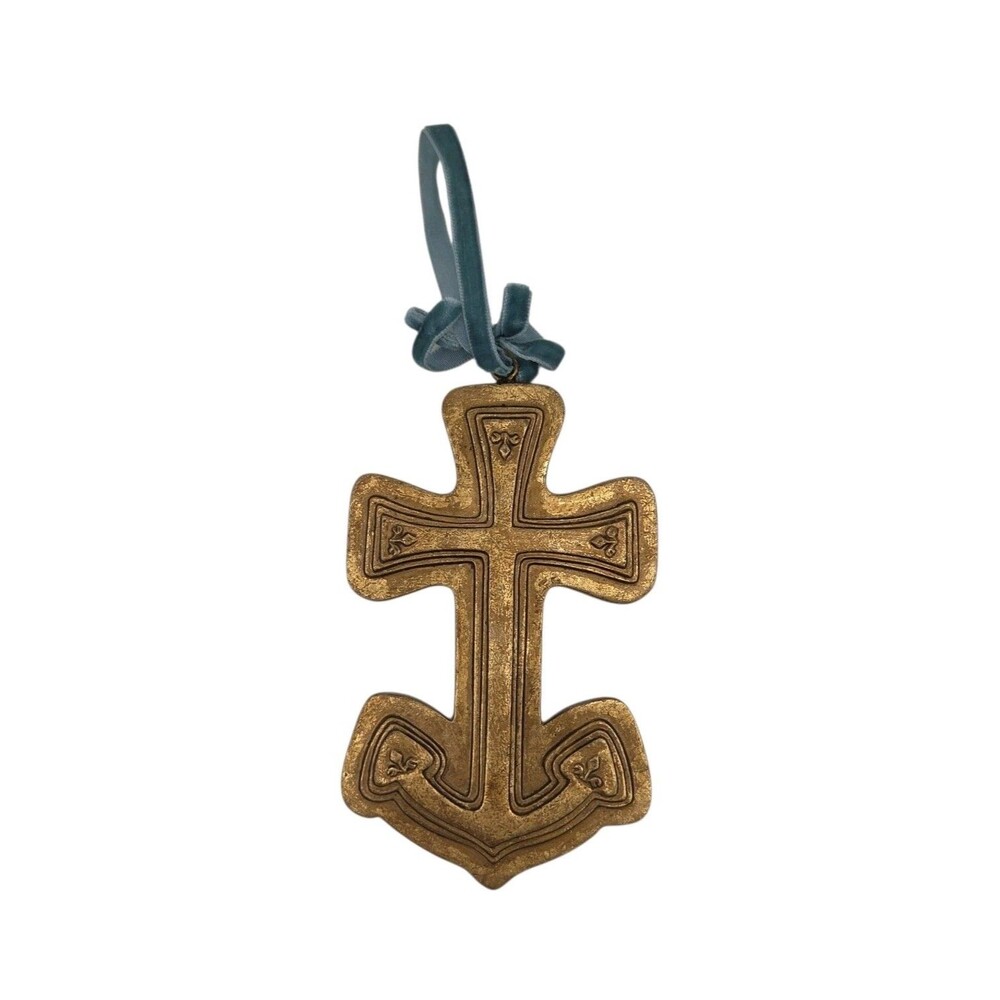 Lyndon Gaither for Silvestri Handcrafted Gold Tone Anchor Cross Ornament 5 In